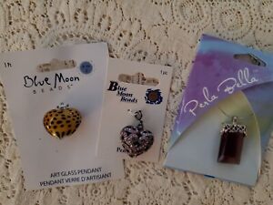 Lot Of 3 Blue Moon Beads Pendants Glass Heart Amethyst DIY witch Fairycore Y2k