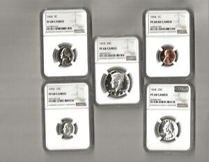 1964 SILVER PROOF SET NGC PF CAMEO 68 COMPLET SET 1964 KENNEDY 50CENT CAMEO 68