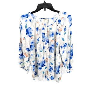 Style & Co Womens Shine Floral-Print Blouse Jennifer White Blue Plus Size 0X NWT - Picture 1 of 5