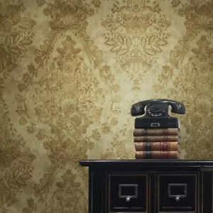 Textured Embossed victorian floral diamond damask 3D gold metallic Wallpaper - Picture 1 of 12