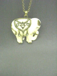 Antique White Elephant Necklace Signed  NRT   - Picture 1 of 2