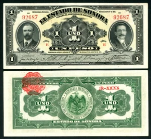 MEXICO- Revolutionary Sonora 1 Peso P-S1071 1915 Gonzalez & Suarez- Crisp VF-EF! - Picture 1 of 1