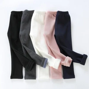 Girls Pants Thick Warm Winter Casual Solid Color Leggings Gray Pink Wine - Picture 1 of 18