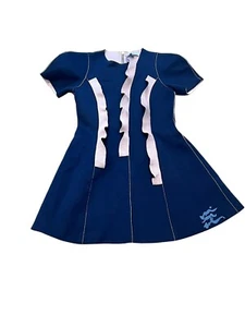 MIMISOL MI MI SOL GIRL'S DRESS ITALY BLUE PINK SHORT SLEEVE RUFFLE SCUBA SIZE 12 - Picture 1 of 14