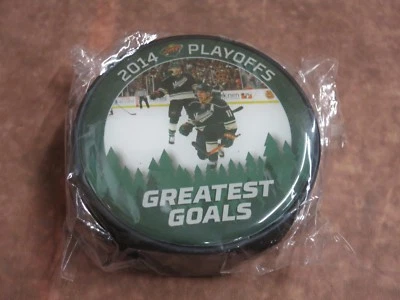 Wild 2014 Playoffs GREATEST GOALS Souvenir Puck Bk1574 - Image 1 of 2