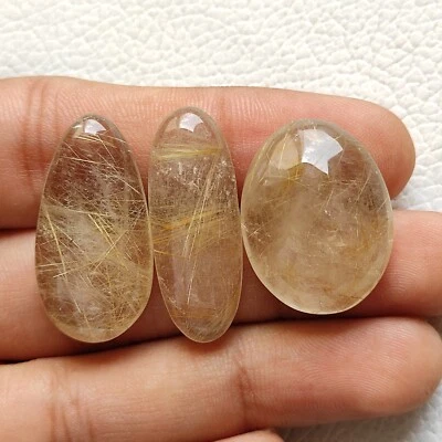 65ct Natural golden rutile quartz cabochon 3pcs rutilated quartz gemstone R1322 - Image 1 of 4