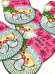 Menge Vintage Weihnachten Geschenkanhänger Stanzteile 70er Psychedelic Santa & Puppy Cool! - Bild 1 von 11