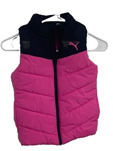 Puma Puffer Vest Girls Size XS 5/6 Youth Bright Pink Black Side Pockets Full Zip - Picture 1 of 3