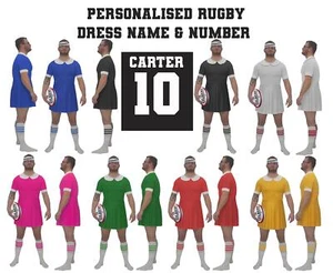 Adults Custom Printed Rugby Dress Stag Night Party World Cup Fancy Dress - Picture 1 of 29
