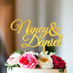 Personalised Acrylic Cake Topper Custom With Bride & Groom Name Cake Charm Decor - Picture 1 of 17