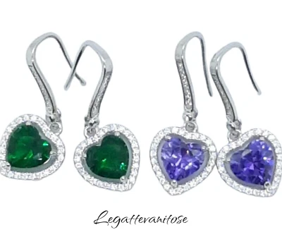 Orecchini Donna in Argento 925 zirconi bianchi  pendenti cuore. orecchini kate - Immagine 1 di 4