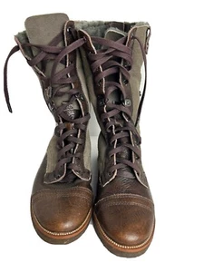Diane von Furstenberg Alexia Damen-Schnürstiefel Kampfstiefel mit Lammfell Größe 7,5 M - Bild 1 von 14