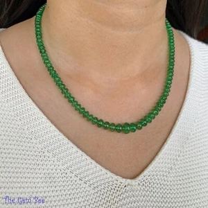 18k Yellow Gold LARGE Emerald Green Gem Tsavorite Green Garnet Bead Necklace 20" - Picture 1 of 12