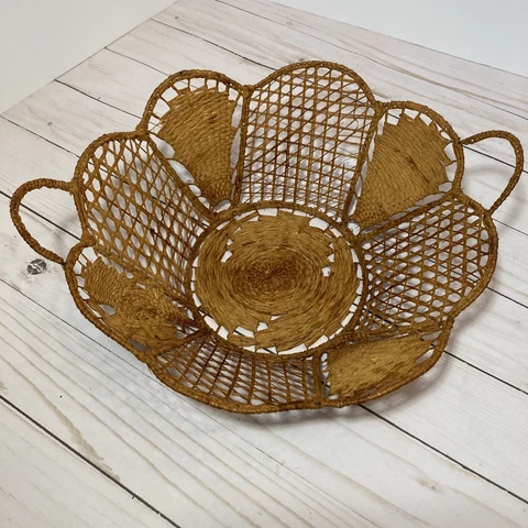 Vintage Basket Lace Hand Woven Wicker Delicate Boho Cottagecore Wired 10” Cover