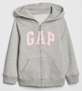 NWT Baby Gap Girls Hoodie Logo ZIP Jacket gray pink sweatshirt u pick size - Picture 1 of 2