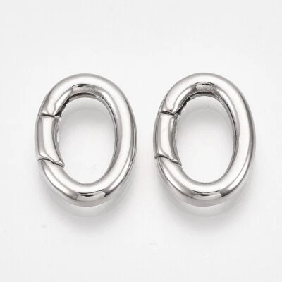10Pcs Ring Smooth 304 Stainless Steel Spring Gate Oval Rings Snap Clasps 18x13mm - Image 1 of 2