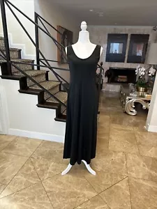 Saks Young Dimensions By Pat Richards VTG 70s Black Nylon Jersey Maxi Dress S/M - Picture 1 of 13