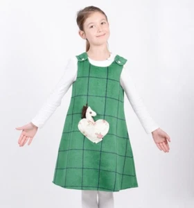 Vestido reversible hecho a mano para niña. Tweed a cuadros verdes talla: recién nacido - 9 años - Imagen 1 de 7