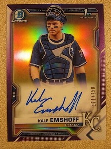 2021 BOWMAN CHROME PURPLE #CPA-KE KALE EMSHOFF AUTO KANSAS CITY ROYALS 171/250