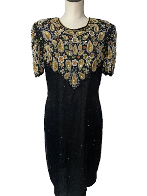 Vestido midi Stenay vintage de seda adornado en todas partes talla 12 nuevo con etiquetas hecho en la India Foto 1 de 4