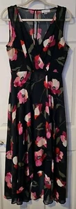 Calvin Klein Damen ärmellos V-Ausschnitt Blumen Chiffon Faux Wickel Midi Kleid Gr. 10 - Bild 1 von 8