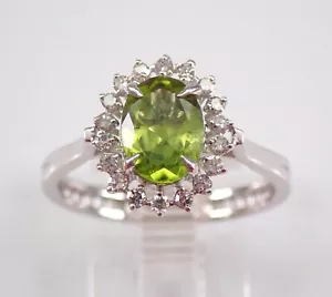 Genuine Peridot Engagement Ring White Gold Diamond and Gemstone Birthstone - Picture 1 of 8
