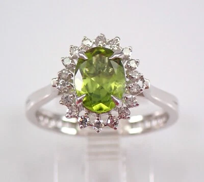 Genuine Peridot Engagement Ring White Gold Diamond and Gemstone Birthstone - Image 1 of 4