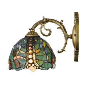 Dragonfly Pattern Wall Sconce Art Deco Stained Glass Outdoor Wall Lamp Fixture - Picture 1 of 7