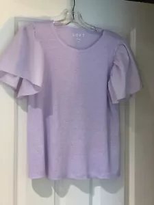 Ann Taylor LOFT Lavender Linen Mixed Media Flutter Sleeve Top Size Small - Picture 1 of 3