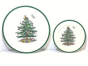 SPODE-CHRISTMAS TREE-#5332-RARE=ENGLAND-BLACK STAMP=TIDBIT 10 7/8"&7 7/8-PLATES - Picture 1 of 7
