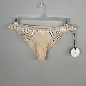 Tularosa Pom Pom Bikini Bottoms Swimsuit In Light Peach Orange White Size Large - Picture 1 of 6
