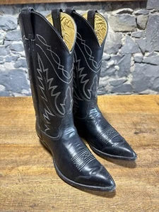 Mens Nocona Cowboy Vintage Western Boots Size 9 (28) Black W/skin Wingtips GC - Picture 1 of 11