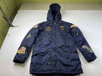 Alpha Industries N-3b Patches Men’s Blue Nylon Parka Jacket Size Medium Military - Image 1 of 4