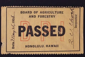 HONOLULU HAWAII BOARD AG FORESTRY DPI PASSED INSPECTION 1935 CUSTOMS REVENUE - Picture 1 of 3