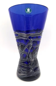 9.75" Barovier & Toso Czech Cobalt Glass Vase - Iridescent Threads - ORINOKO - Picture 1 of 7