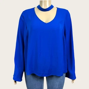 Rebel Wilson x Angels Size 24W Chocker Blouse Shirt Top Royal Blue Bell Sleeve - Picture 1 of 7