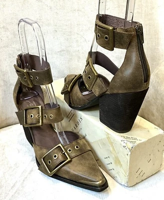 Free People Jeffrey Campbell Hendrix Heels Bronze Trim Brown Oiled 9 NEW - Image 1 of 4