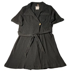 Free People Black Shirt Dress Size M Button Front Belted Casual Career Cotton - Picture 1 of 7