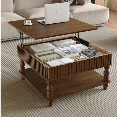 Modern Square Hydraulic Lift-Top Coffee Table w/Hidden Storage for Living Room - Image 1 of 4