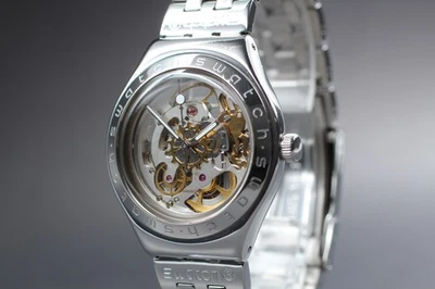 Vintage! SS-Belt Swatch Irony Skeleton YAS100G Automatic Men's Watch From JAPAN - Image 1 of 4