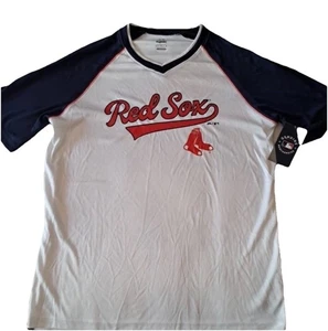 *NEW* Boston Red Sox Shirt Small White Blue Raglan Short Sleeve Majestic - Picture 1 of 4