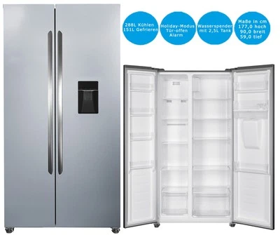 PKM Side by Side NoFrost Kühl-Gefrierkombination Wasserspender 439 L Türgriffe - Bild 1 von 4