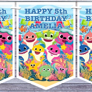 BABY SHARK PARTY BUNTING personalised AGE NAME - Picture 1 of 3