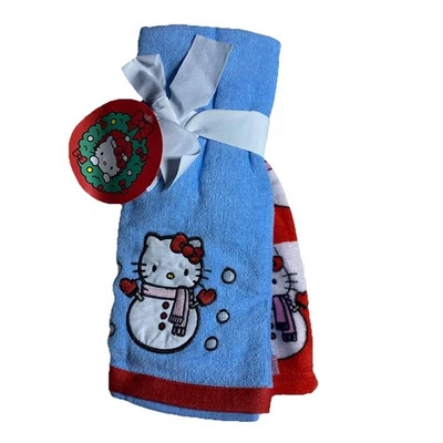 "Toalla de mano Hello Kitty (2) algodón a rayas bordada Navidad Invierno 15""x 26""" Foto 1 de 4