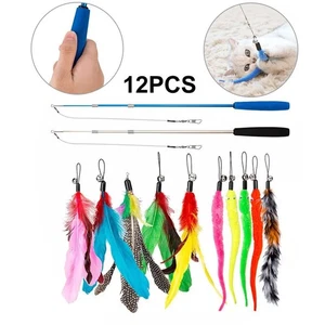 12Pcs Cat Toys - Feather Wand with Bell, Interactive Teaser Rod for Kittens** - Picture 1 of 12