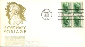 FDC 1963 SC #1209 Yellow Anderson Cachet - New York, Ny - Block Of 4 - J5882 - Picture 1 of 2
