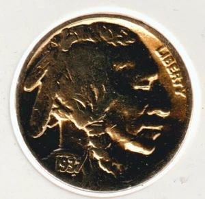1937 FULL DATE 24K Gold Plated US Indian Head Buffalo Nickel Collection Coin 151 - Picture 1 of 2