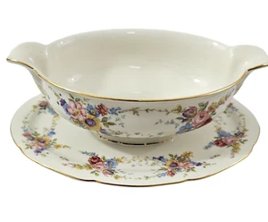 VTG Imperial Bohemian Porcelain Gravy Boat w Underplate Made In Czechoslovakia - Picture 1 of 14