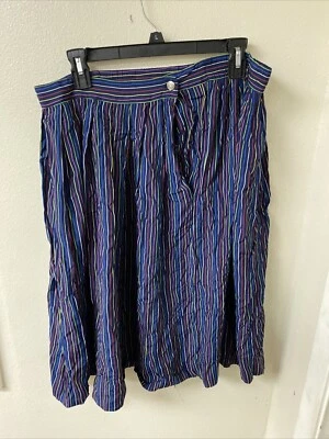 复古 Chaus 海军蓝多色条纹人造丝裙女式 L 码 — 第 1/4 张图片