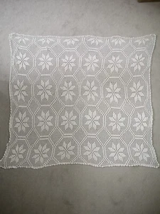 Hand made Knitted Crochet Cotton table cloth - Picture 1 of 9